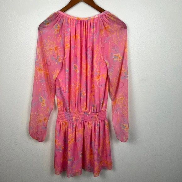 Ramy Brook Pink Long Sleeve Dress Size XS Long Sleeve Smocked Summer Spring - Picture 6 of 12